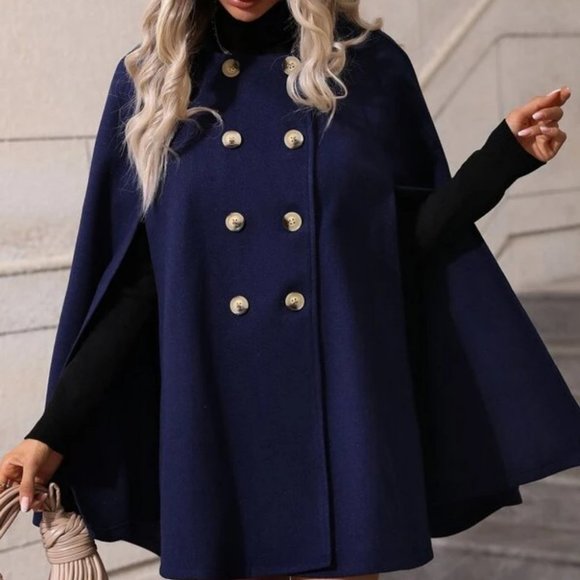 . Jackets & Blazers - Double Breasted Cloak Sleeve Cape Overcoat jacket